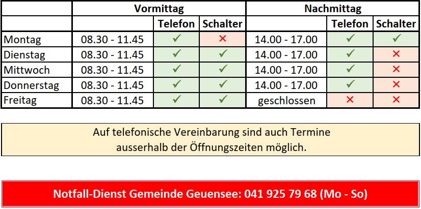 Öffnungszeiten ab September 2025